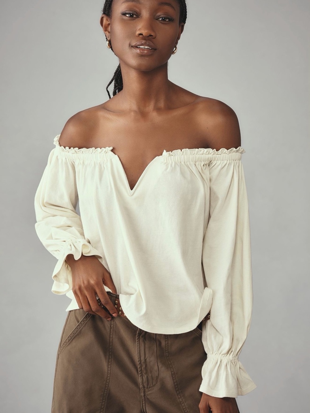 By Anthropologie Off-The-Shoulder Swing Blouse in Ivory